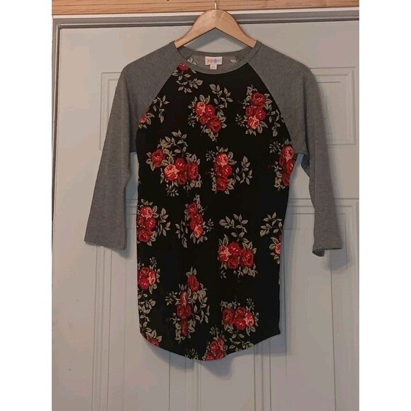Women's LuLa Roe Gray Multi-Color Floral Jersey Shirt Polyester/ Spandex Size XS - Picture 1 of 4